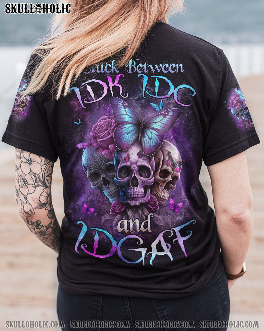STUCK BETWEEN IDK IDC AND IDGAF BUTTERFLY SKULL ALL OVER PRINT – TLNZ0202233