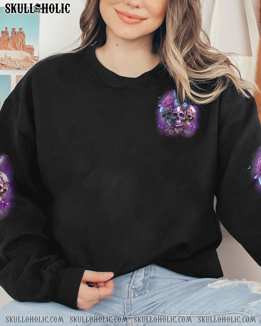 STUCK BETWEEN IDK IDC AND IDGAF BUTTERFLY SKULL ALL OVER PRINT – TLNZ0202233
