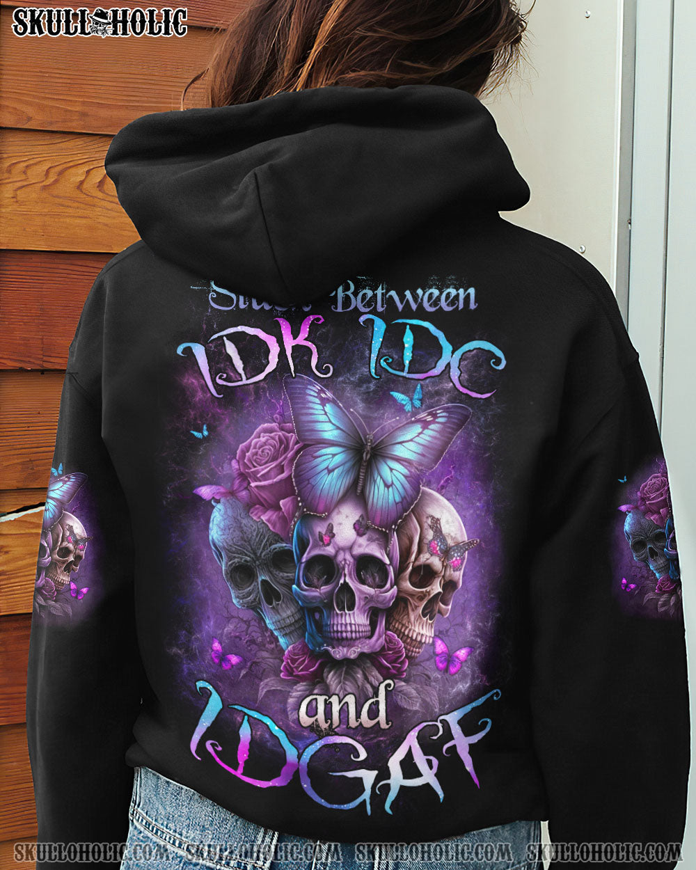 STUCK BETWEEN IDK IDC AND IDGAF BUTTERFLY SKULL ALL OVER PRINT – TLNZ0202233