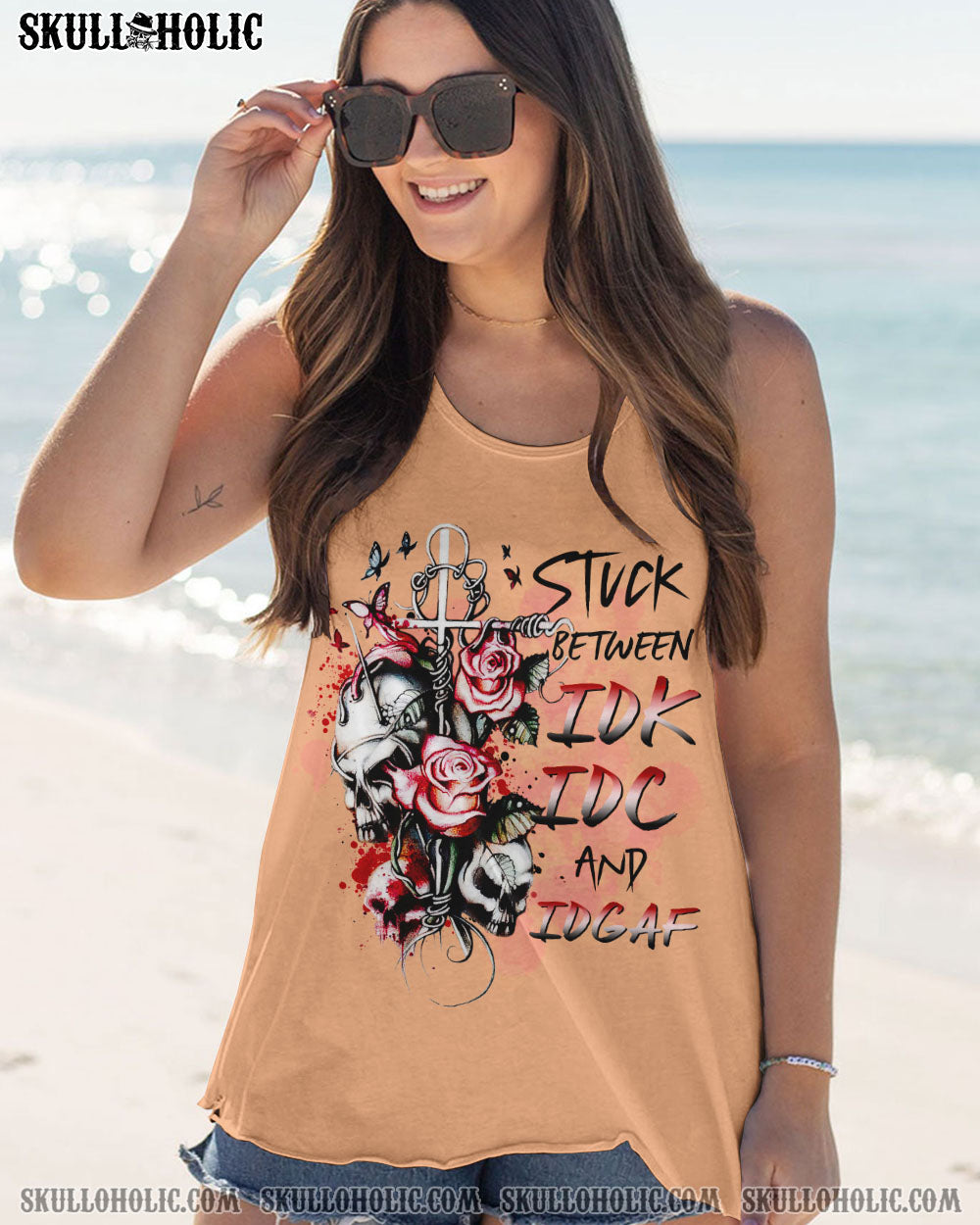 STUCK BETWEEN IDK IDC AND IDGAF ROSE SKULL ALL OVER PRINT – TLTR3001235