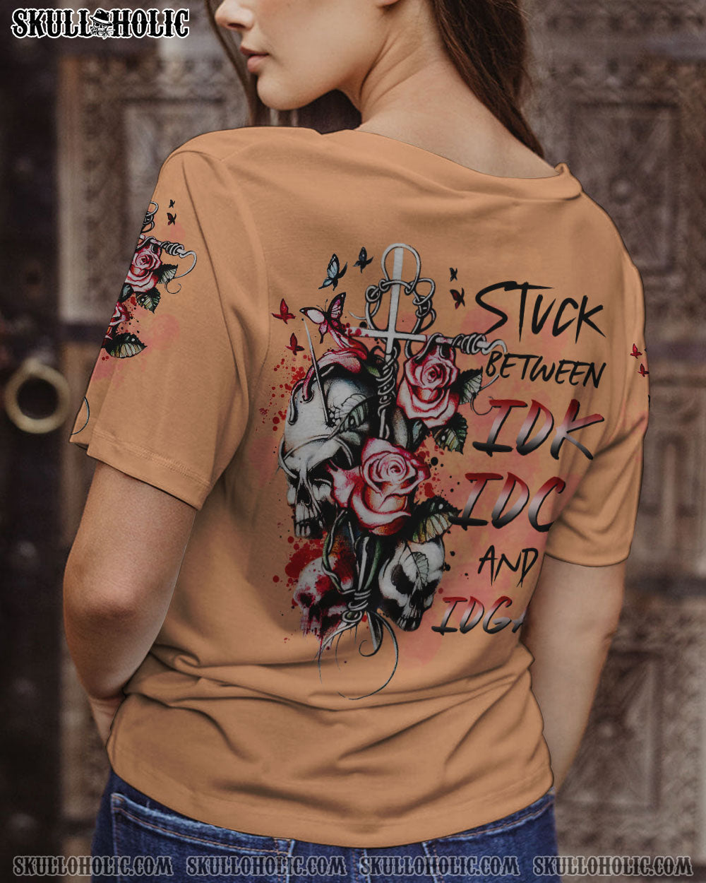 STUCK BETWEEN IDK IDC AND IDGAF ROSE SKULL ALL OVER PRINT – TLTR3001235