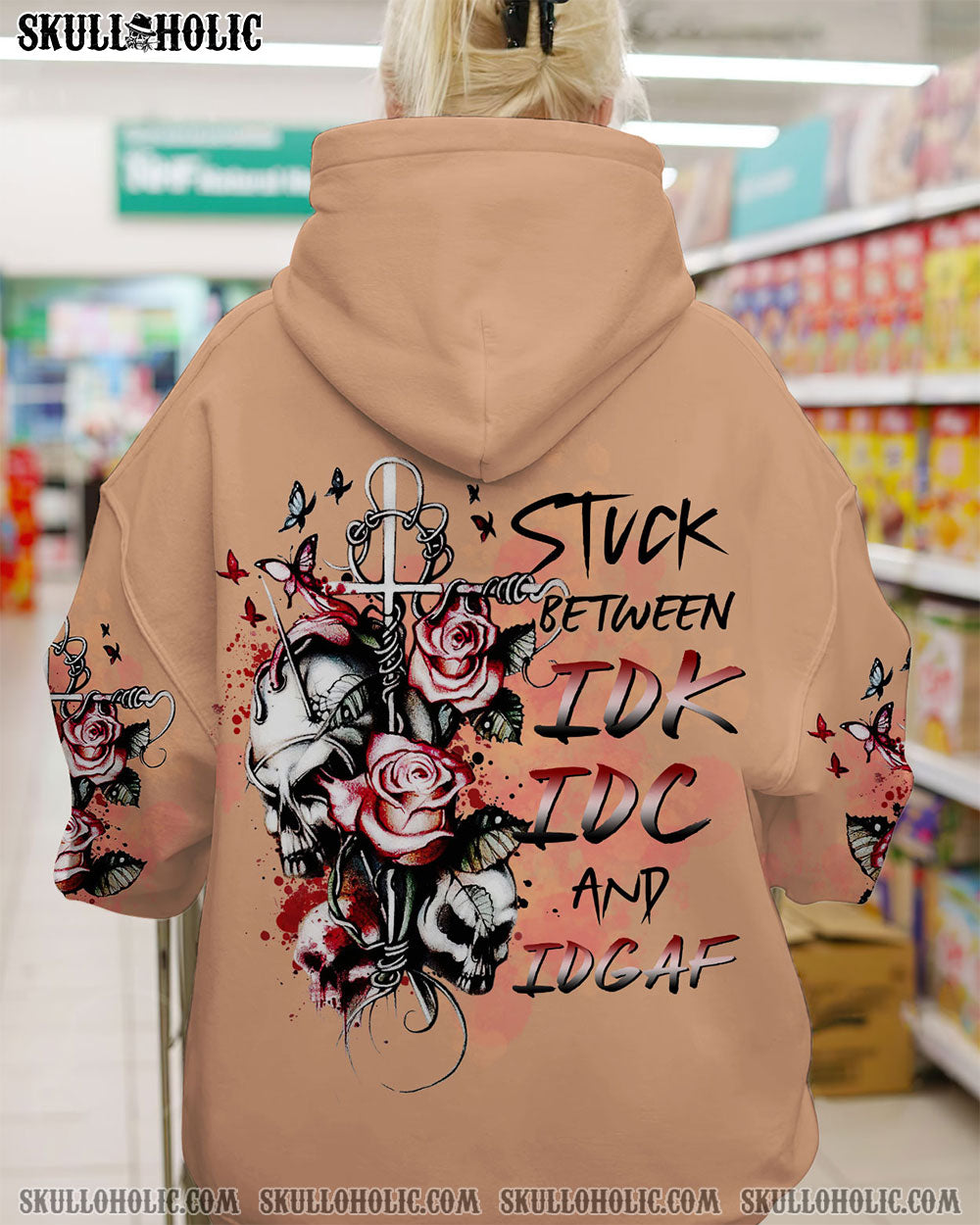 STUCK BETWEEN IDK IDC AND IDGAF ROSE SKULL ALL OVER PRINT - TLTR3001235