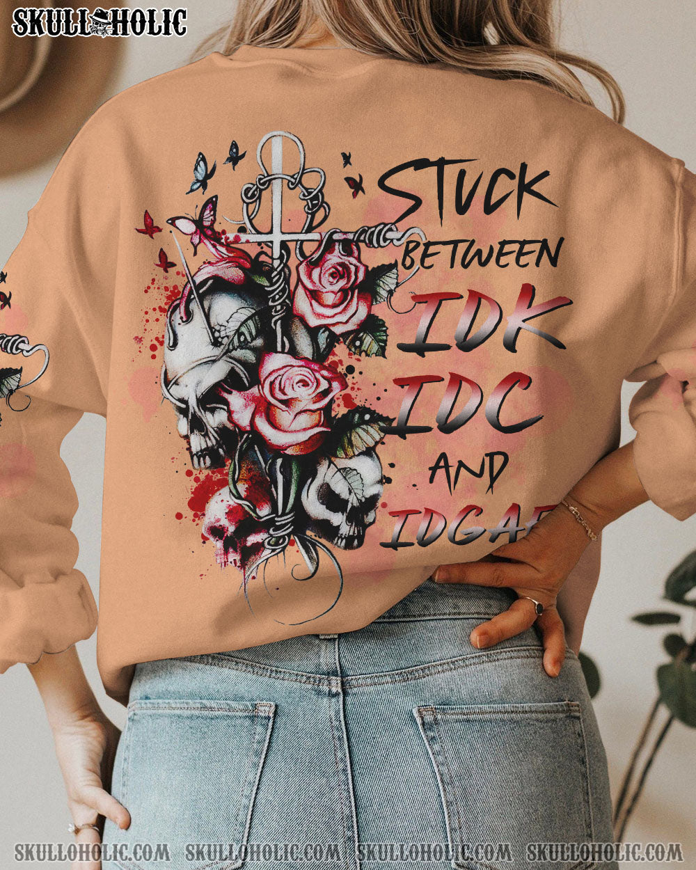 STUCK BETWEEN IDK IDC AND IDGAF ROSE SKULL ALL OVER PRINT – TLTR3001235