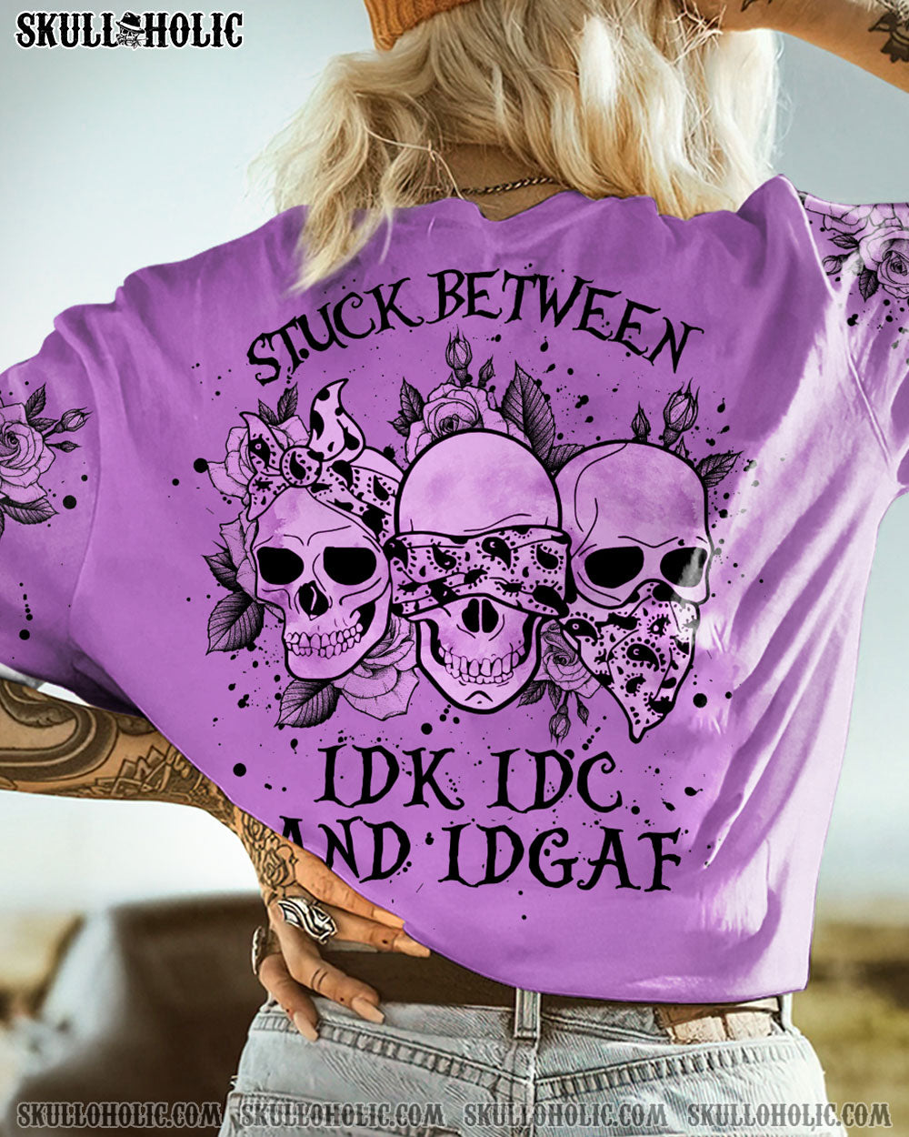 STUCK BETWEEN IDK IDC AND IDGAF SKULL ALL OVER PRINT - YHHG0401232