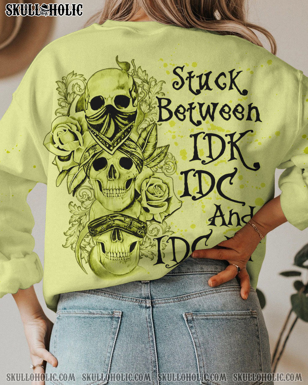 STUCK BETWEEN IDK IDC AND IDGAF SKULL ALL OVER PRINT – YHLN1002231