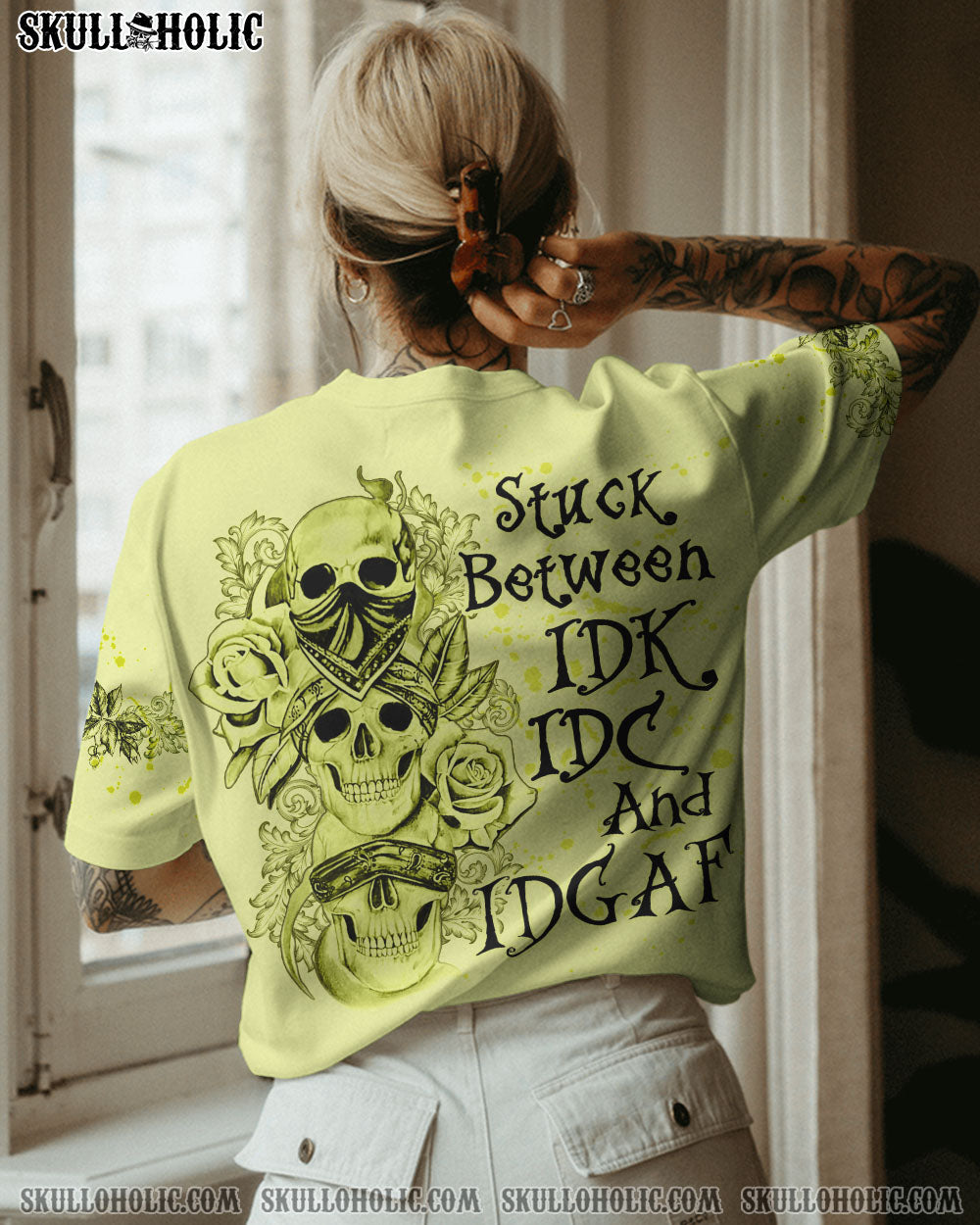 STUCK BETWEEN IDK IDC AND IDGAF SKULL ALL OVER PRINT – YHLN1002231