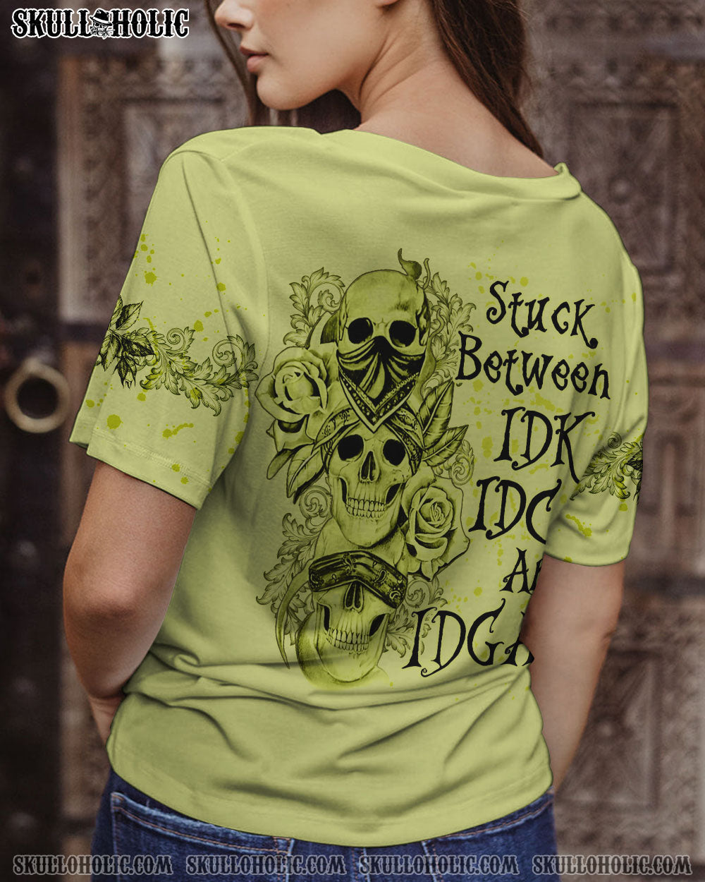 STUCK BETWEEN IDK IDC AND IDGAF SKULL ALL OVER PRINT – YHLN1002231