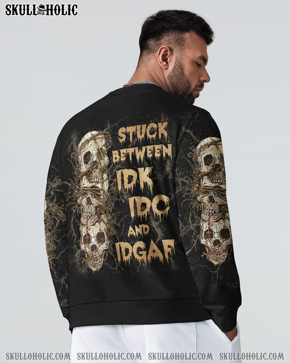 STUCK BETWEEN IDK IDC AND IDGAF SKULL ALL OVER PRINT – YHLN2312221