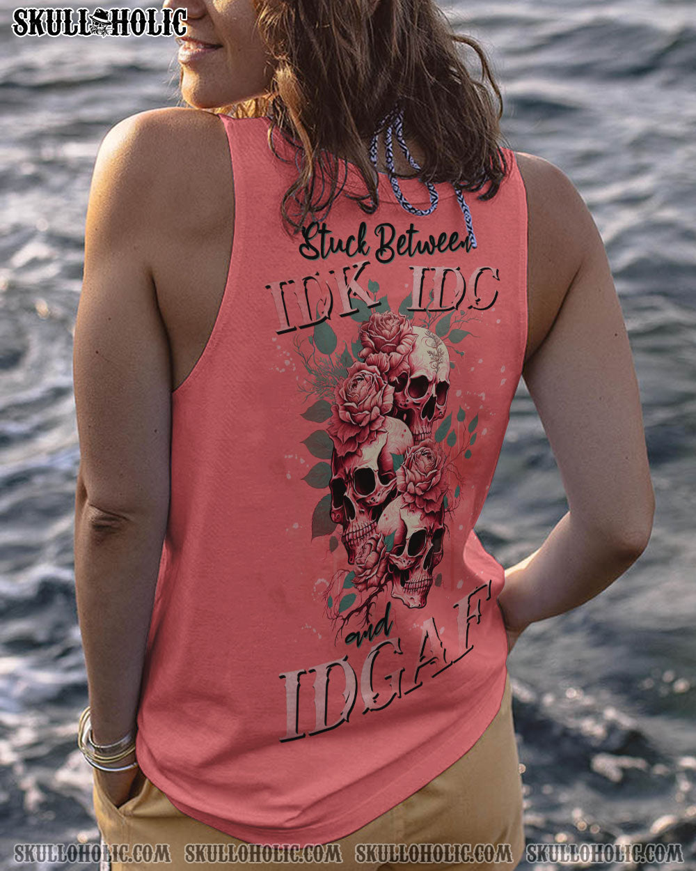 STUCK BETWEEN IDK IDC AND IDGAF SKULL ROSE PINK ALL OVER PRINT – TLNZ2302233