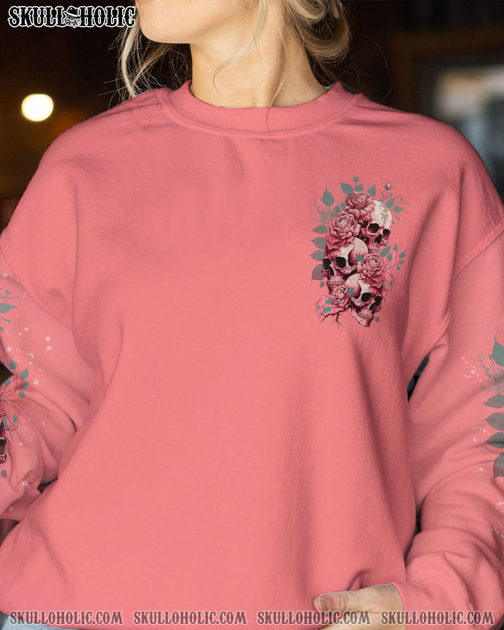 STUCK BETWEEN IDK IDC AND IDGAF SKULL ROSE PINK ALL OVER PRINT – TLNZ2302233