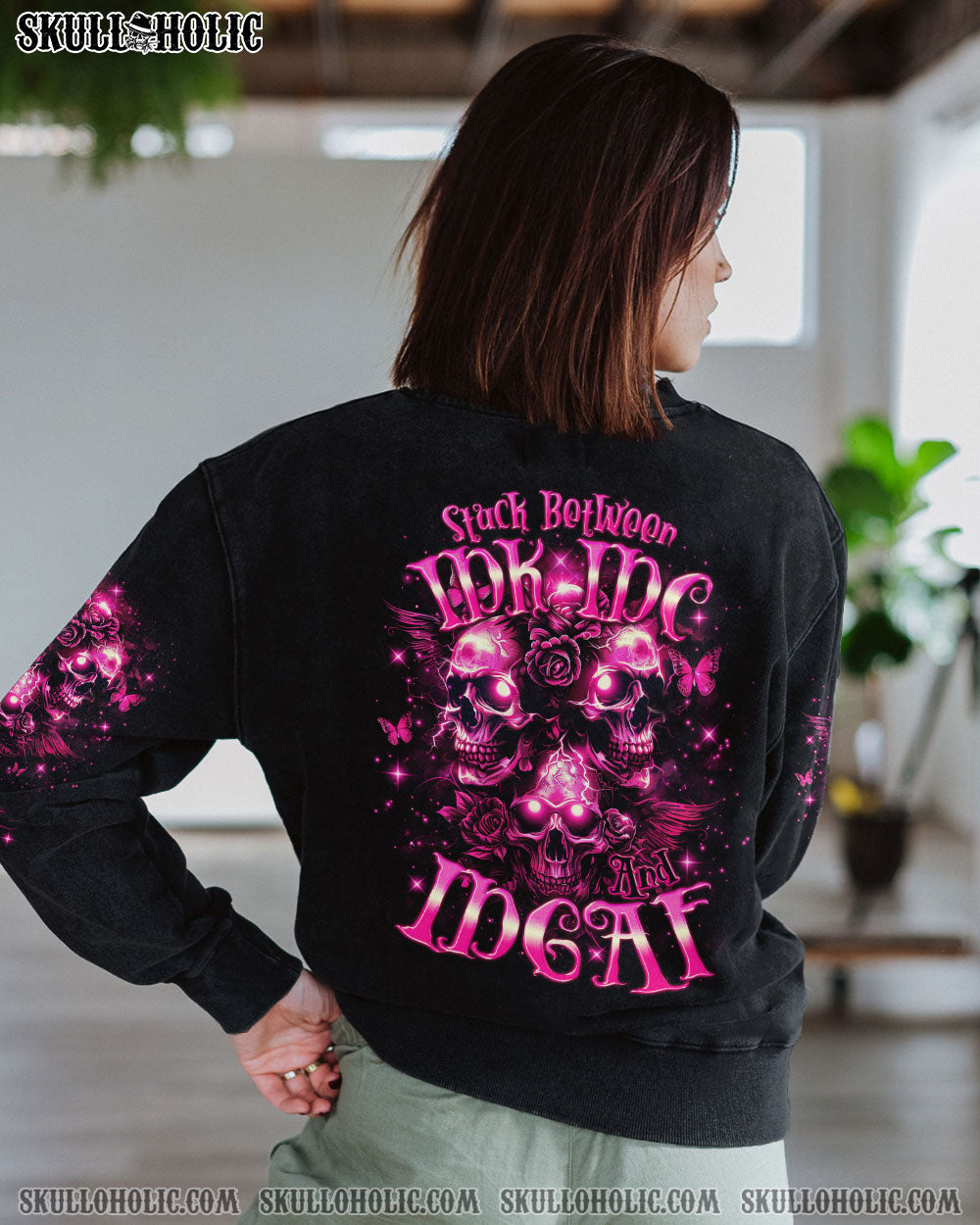 STUCK BETWEEN IDK IDC AND IDGAF THREE SKULLS ALL OVER PRINT – TLNO2503242