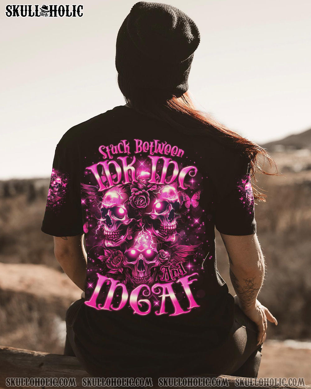 STUCK BETWEEN IDK IDC AND IDGAF THREE SKULLS ALL OVER PRINT – TLNO2503242