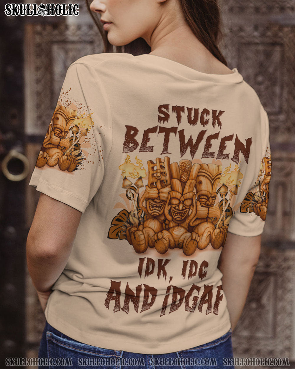 STUCK BETWEEN IDK IDC AND IDGAF TIKI SKULL ALL OVER PRINT – YHLN0102234