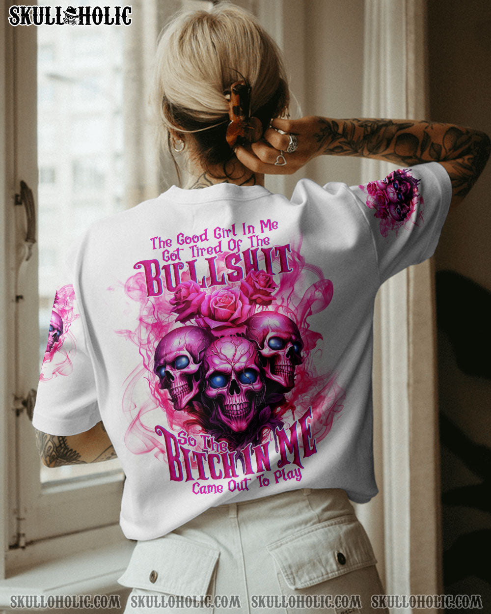 THE GOOD GIRL IN ME 3 SKULLS ROSE ALL OVER PRINT – TLNT0310231