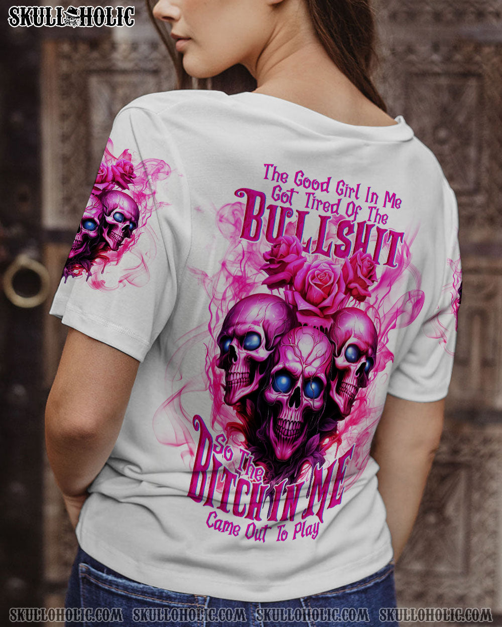 THE GOOD GIRL IN ME 3 SKULLS ROSE ALL OVER PRINT – TLNT0310231
