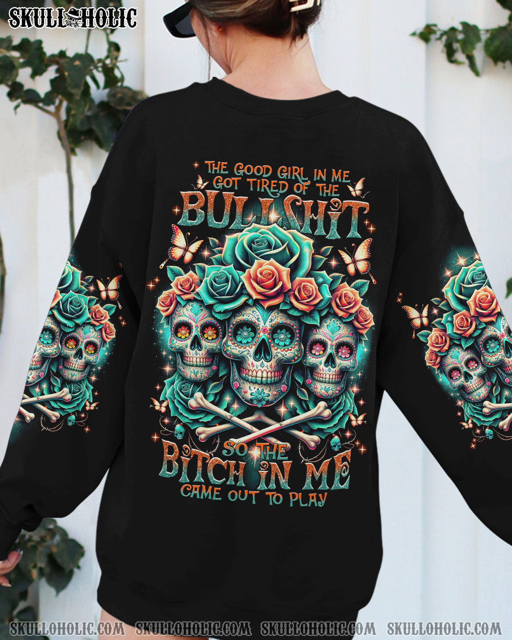 THE GOOD GIRL IN ME 3 SKULLS ROSE ALL OVER PRINT – TLNT0811232