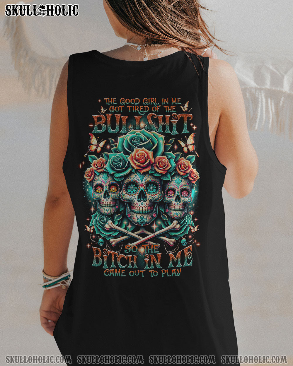 THE GOOD GIRL IN ME 3 SKULLS ROSE ALL OVER PRINT – TLNT0811232