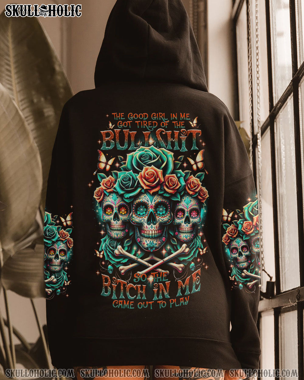 THE GOOD GIRL IN ME 3 SKULLS ROSE ALL OVER PRINT – TLNT0811232