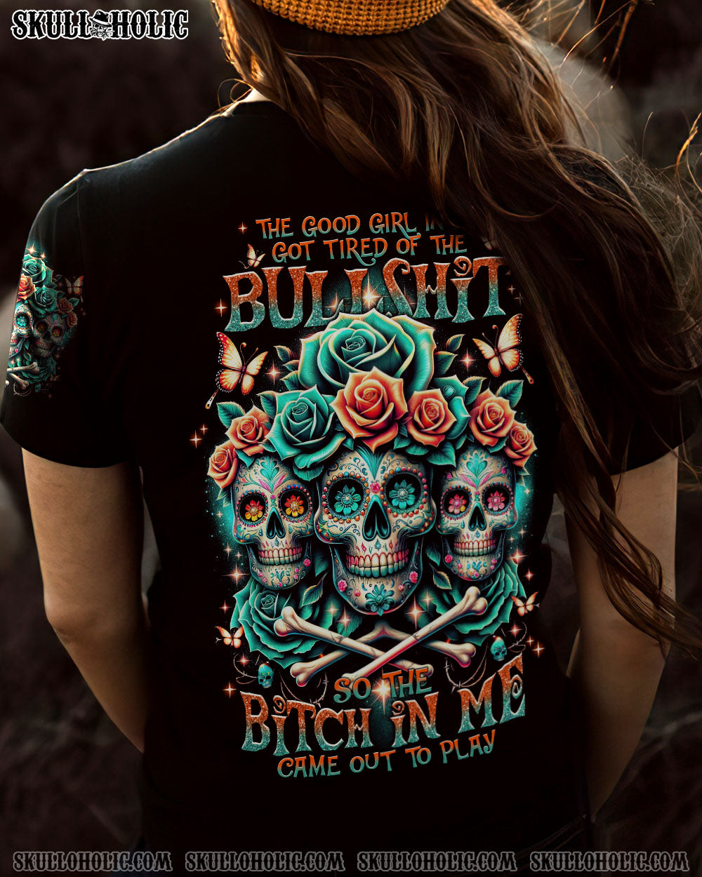 THE GOOD GIRL IN ME 3 SKULLS ROSE ALL OVER PRINT – TLNT0811232