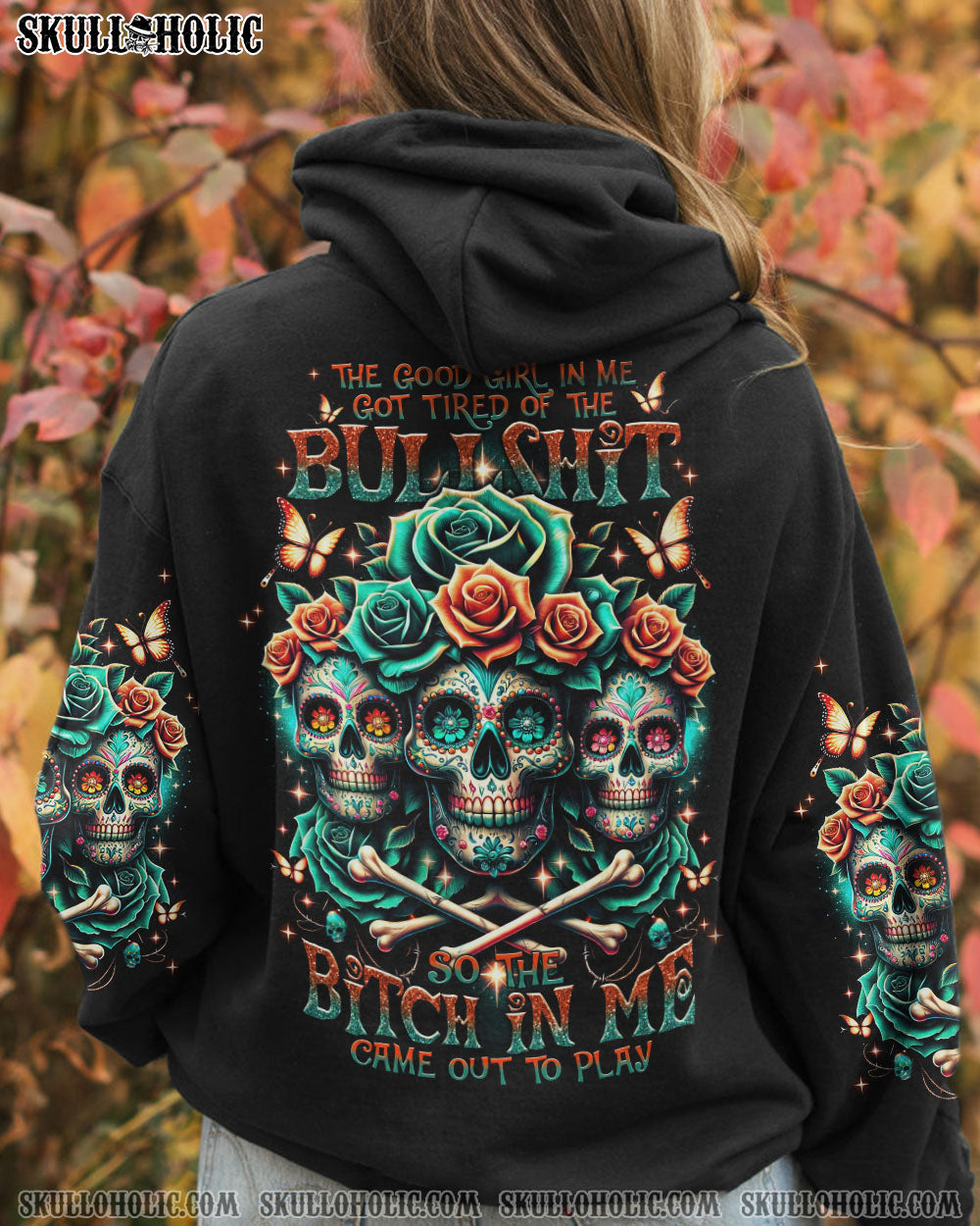 THE GOOD GIRL IN ME 3 SKULLS ROSE ALL OVER PRINT – TLNT0811232