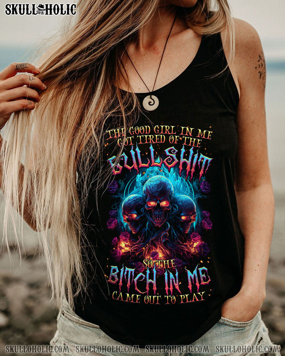 THE GOOD GIRL IN ME 3 SKULLS ROSE ALL OVER PRINT – TLTR2602241