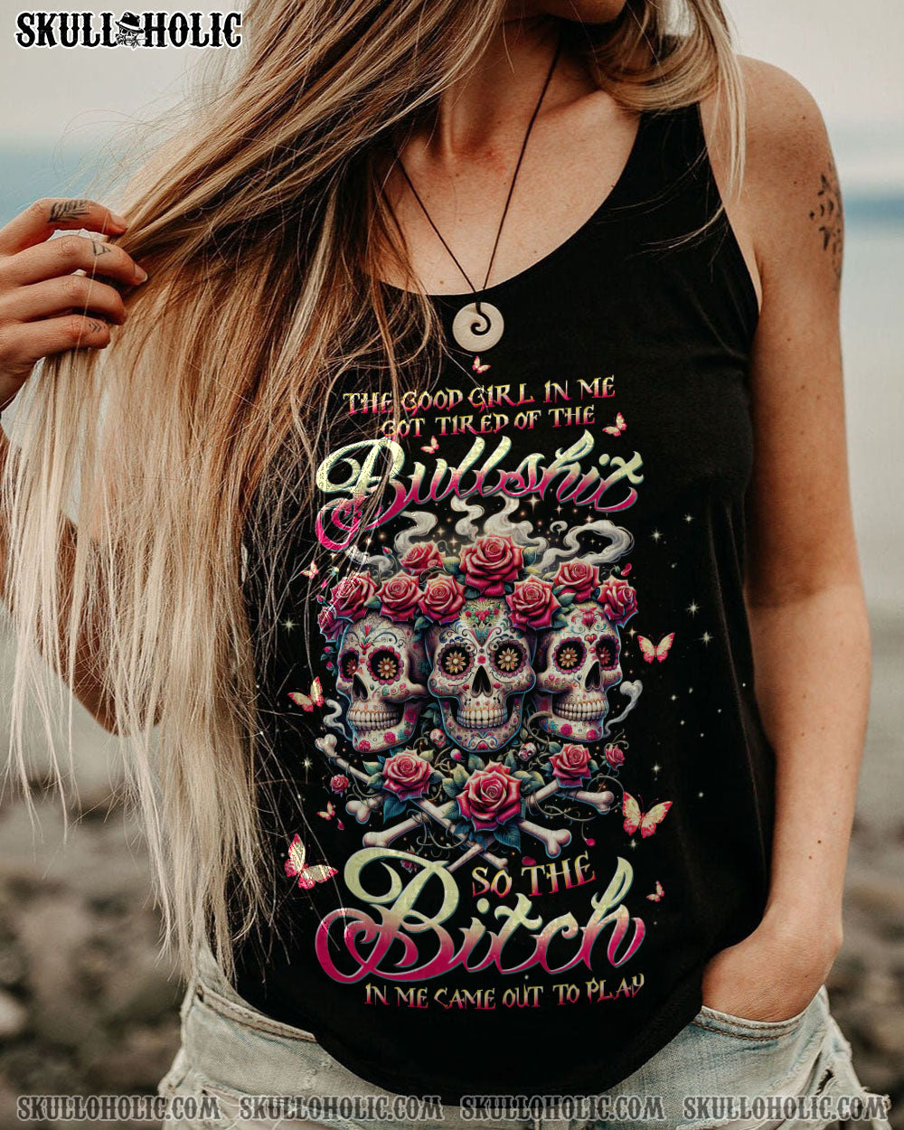 THE GOOD GIRL IN ME 3 SKULLS ROSE ALL OVER PRINT – TLTW0911231