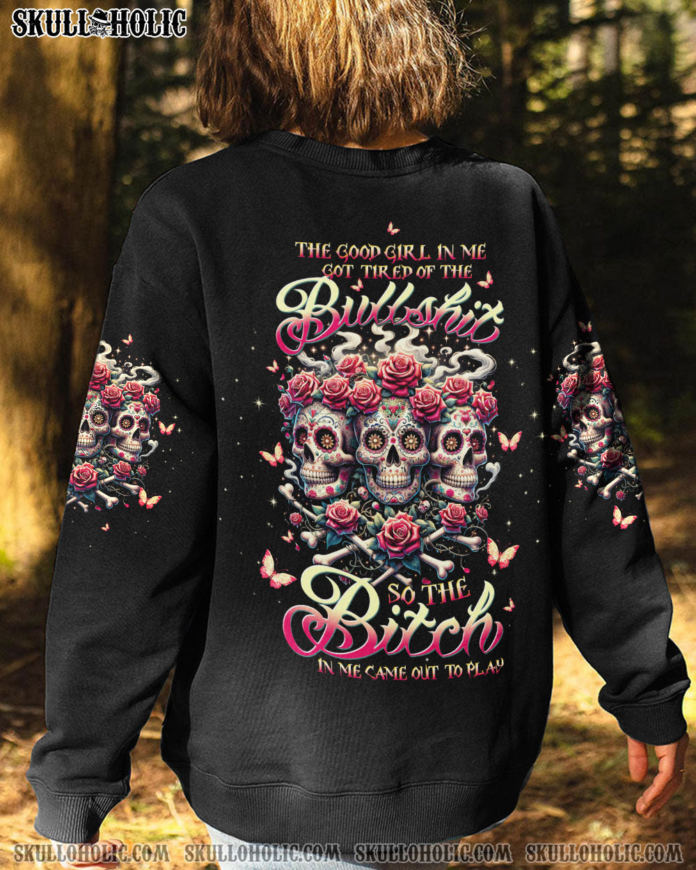 THE GOOD GIRL IN ME 3 SKULLS ROSE ALL OVER PRINT – TLTW0911231
