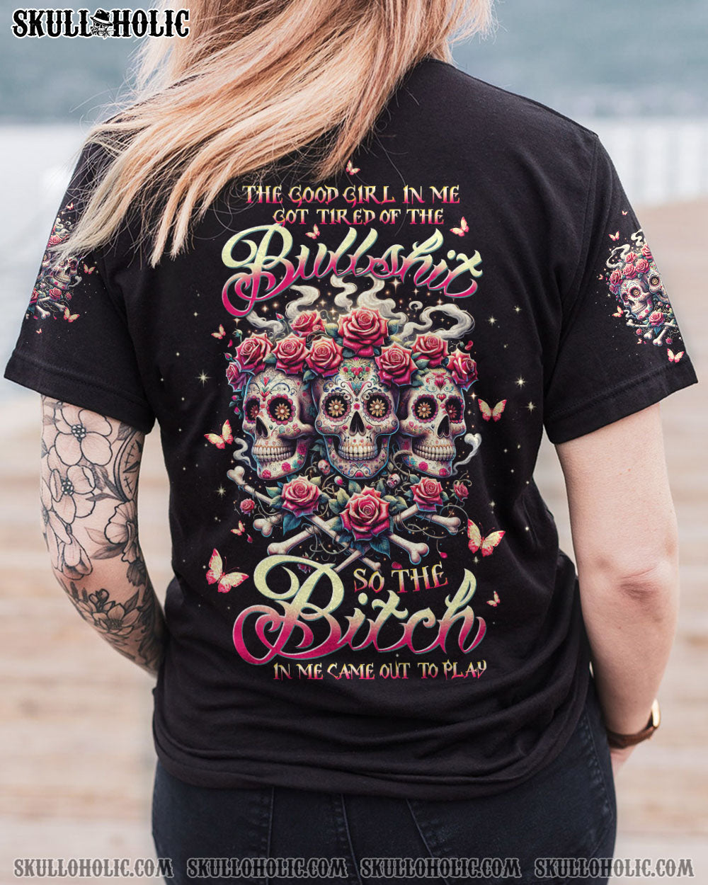 THE GOOD GIRL IN ME 3 SKULLS ROSE ALL OVER PRINT – TLTW0911231