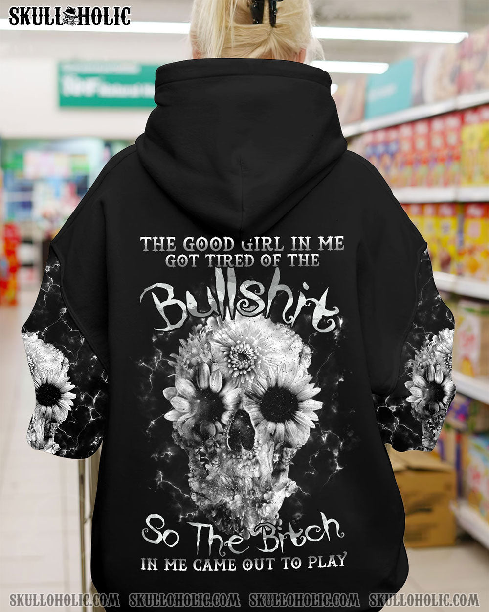 THE GOOD GIRL IN ME BLACK AND WHITE SKULL FLORAL ALL OVER PRINT - TLTR0902231