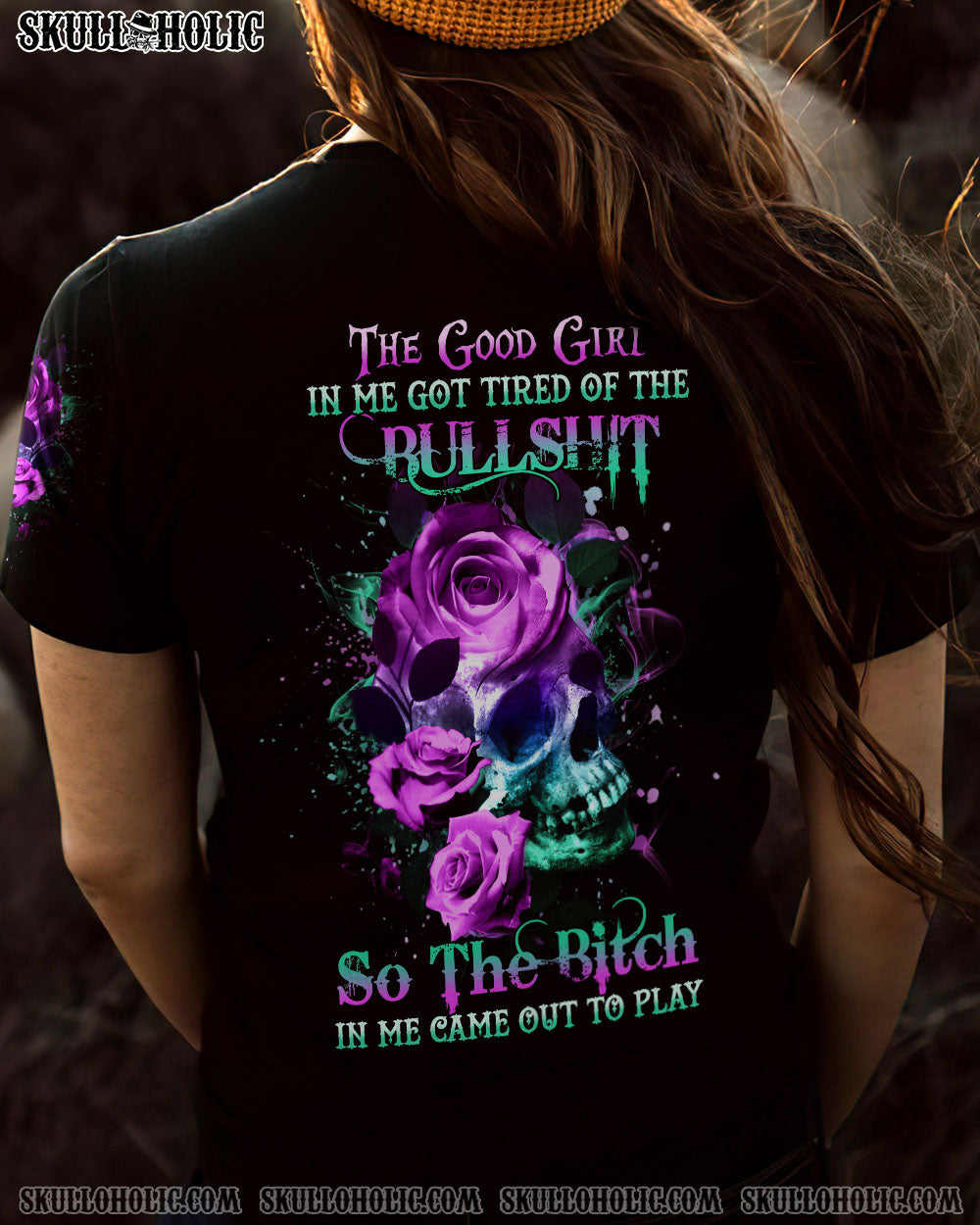 THE GOOD GIRL IN ME GOT TIRED SKULL ROSE ALL OVER PRINT – YHHG2612221