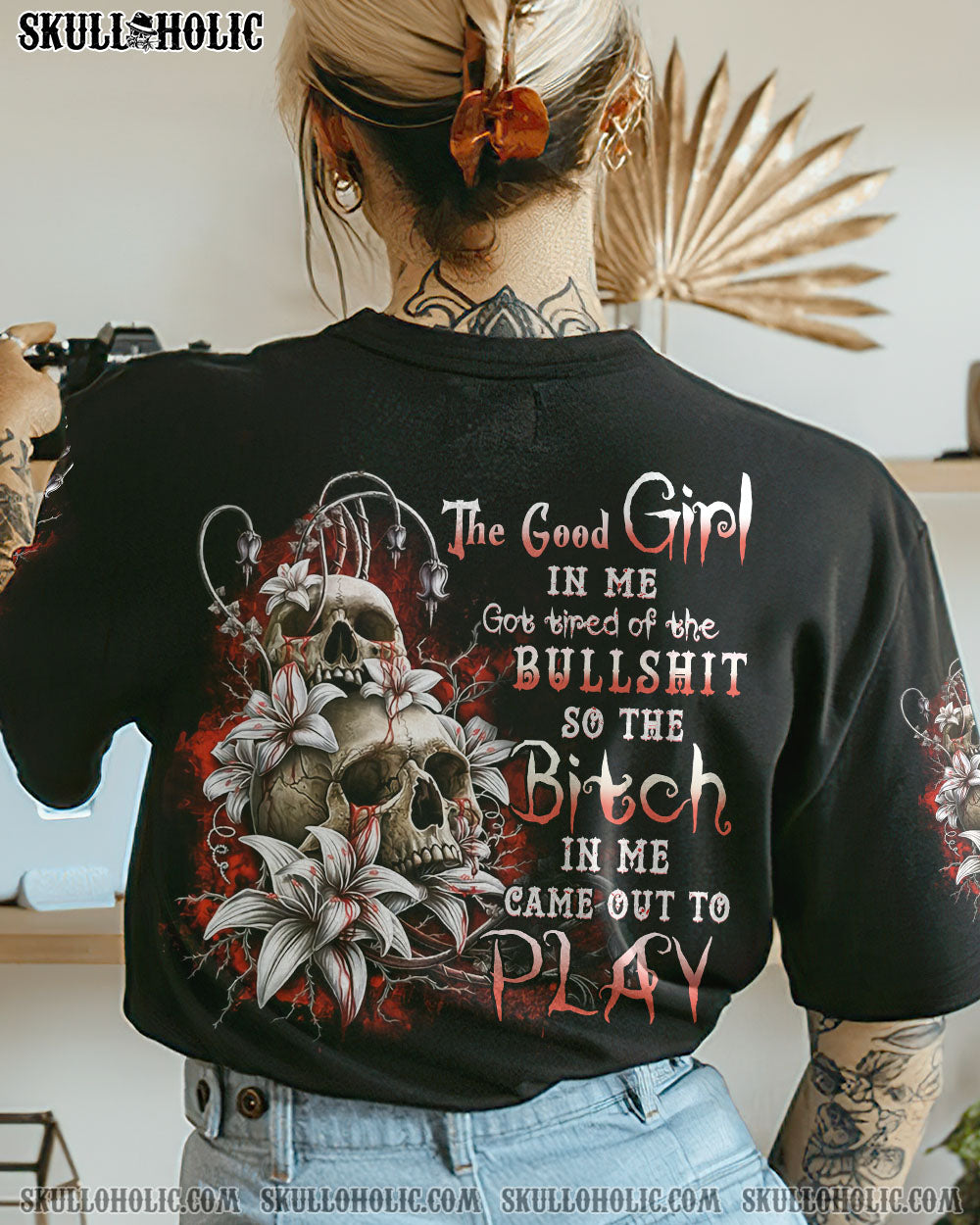 THE GOOD GIRL IN ME GOT TIRED SKULL ROSE ALL OVER PRINT – YHHN1701231