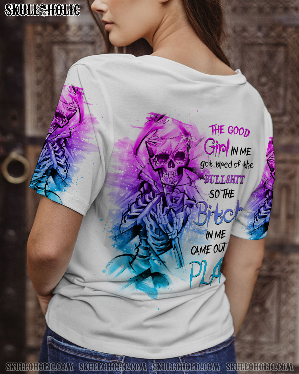 THE GOOD GIRL IN ME GOT TIRED SKULL SKELETON ALL OVER PRINT – YHHG0302232