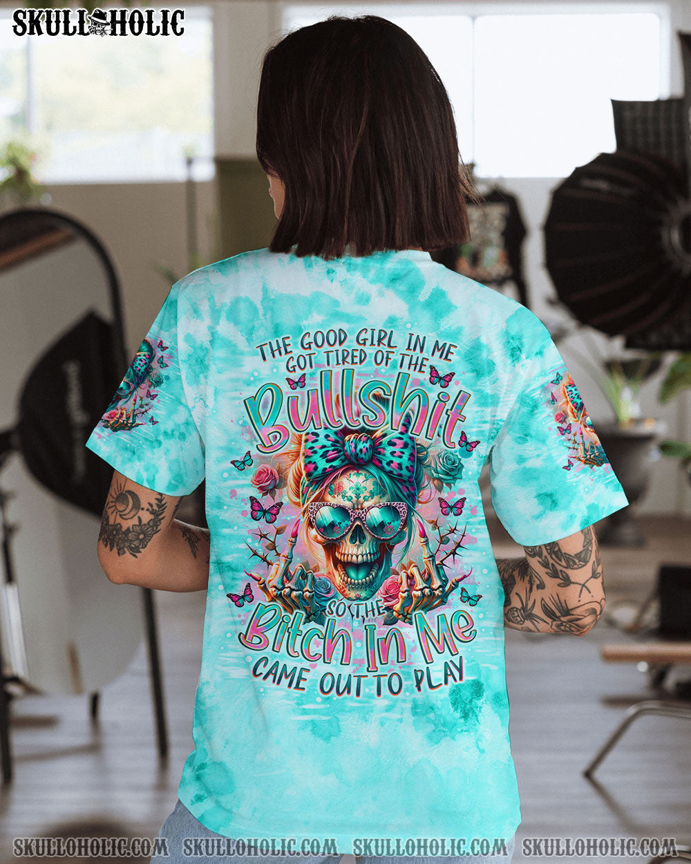 THE GOOD GIRL IN ME MESSY BUN SKULL ALL OVER PRINT – TLNO2805246