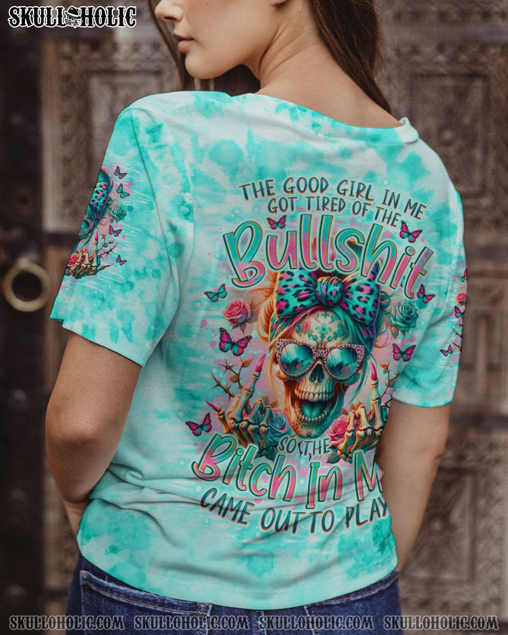 THE GOOD GIRL IN ME MESSY BUN SKULL ALL OVER PRINT – TLNO2805246