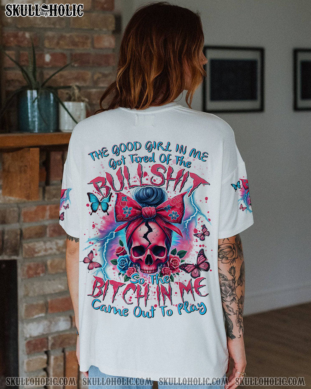 THE GOOD GIRL IN ME MESSY BUN SKULL ALL OVER PRINT – TYTD1707243