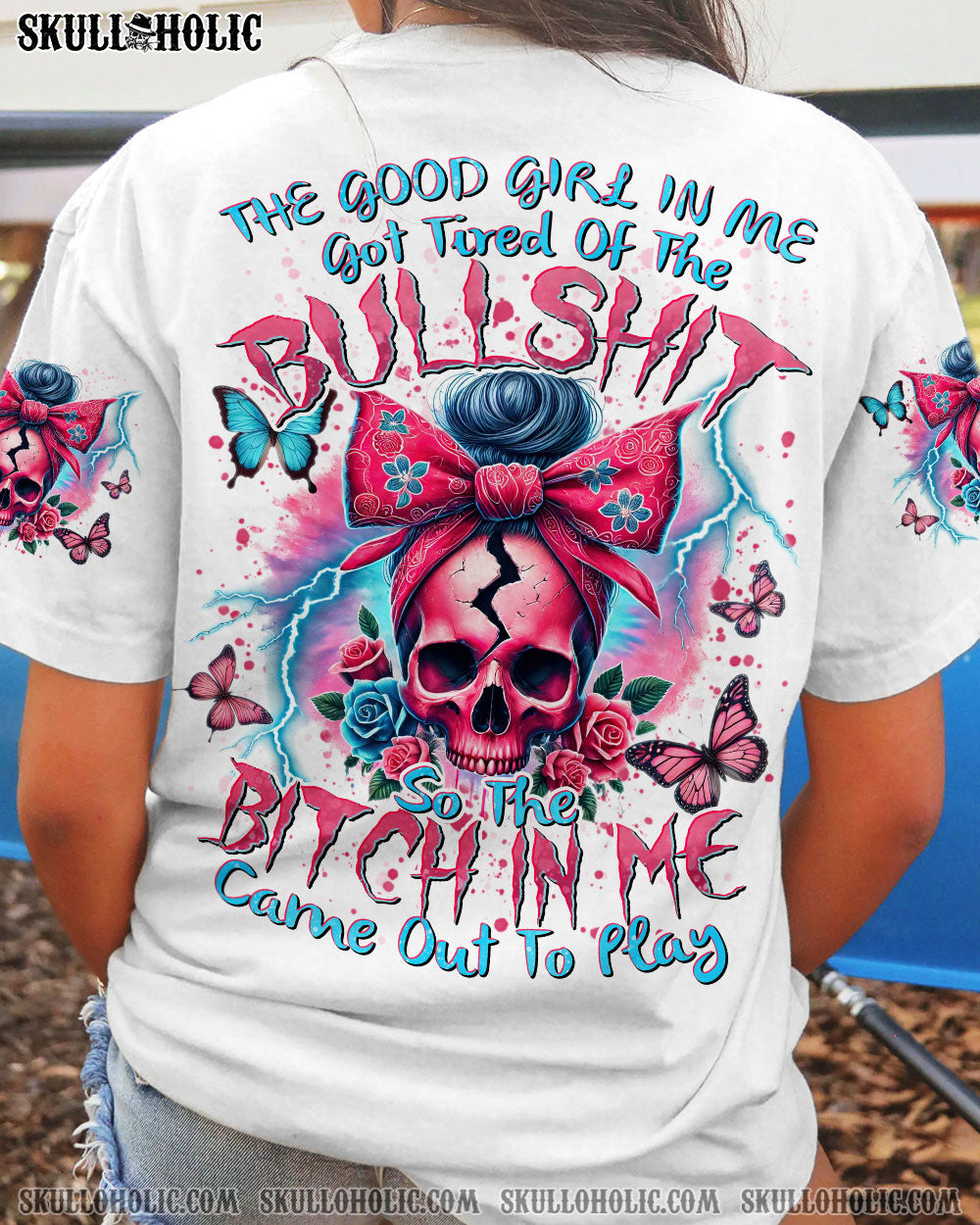 THE GOOD GIRL IN ME MESSY BUN SKULL ALL OVER PRINT - TYTD1707243