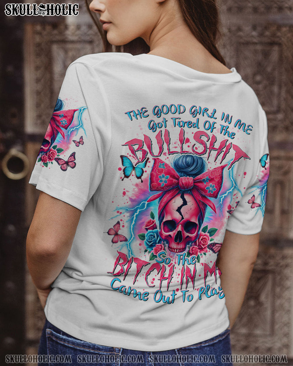 THE GOOD GIRL IN ME MESSY BUN SKULL ALL OVER PRINT – TYTD1707243