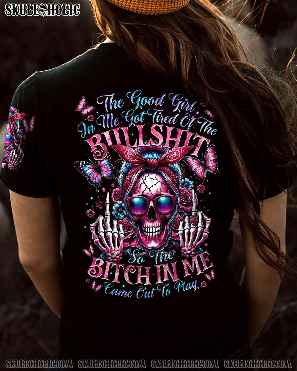 THE GOOD GIRL IN ME MESSY BUN SKULL ALL OVER PRINT – TYTM2207244