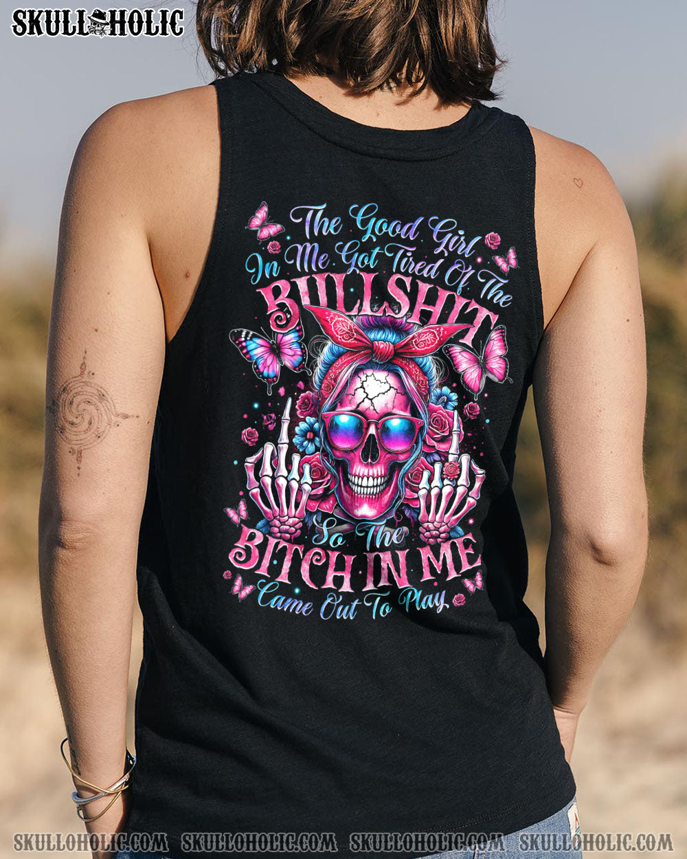 THE GOOD GIRL IN ME MESSY BUN SKULL ALL OVER PRINT – TYTM2207244