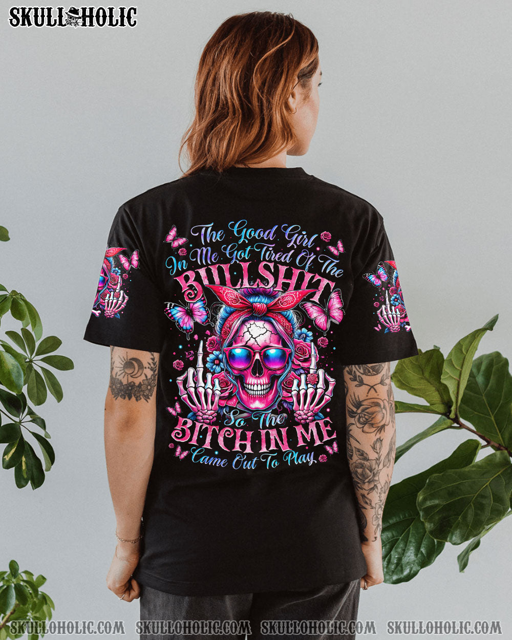 THE GOOD GIRL IN ME MESSY BUN SKULL ALL OVER PRINT – TYTM2207244