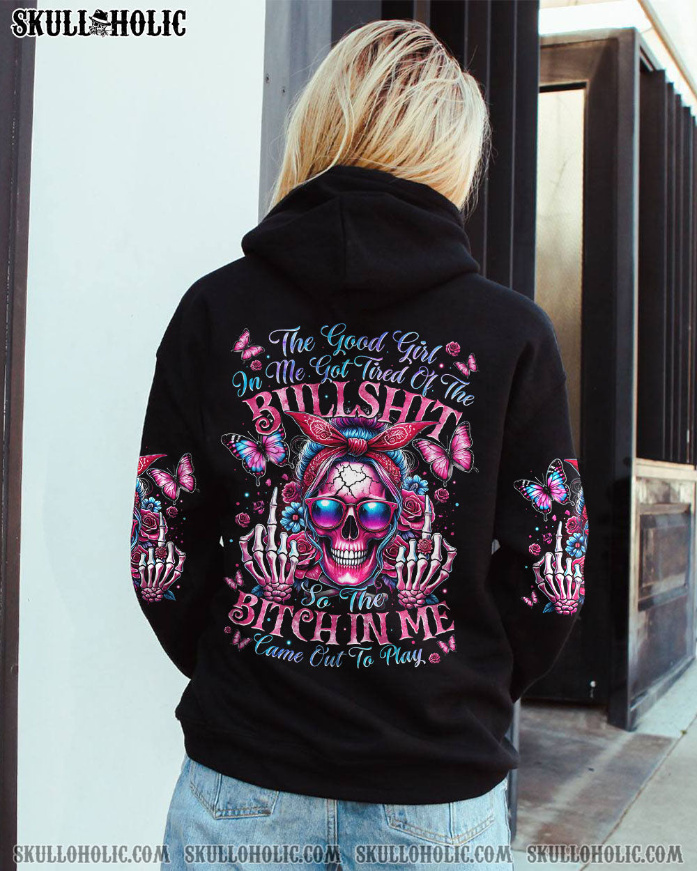 THE GOOD GIRL IN ME MESSY BUN SKULL ALL OVER PRINT – TYTM2207244