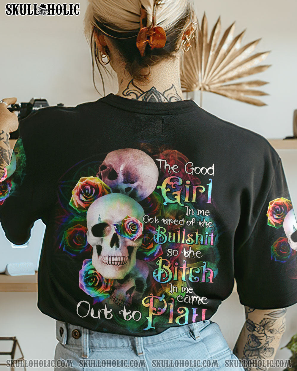 THE GOOD GIRL IN ME PINK ROSE SKULLS ALL OVER PRINT – TLTR2111222