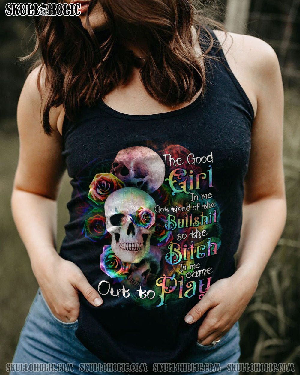 THE GOOD GIRL IN ME PINK ROSE SKULLS ALL OVER PRINT – TLTR2111222