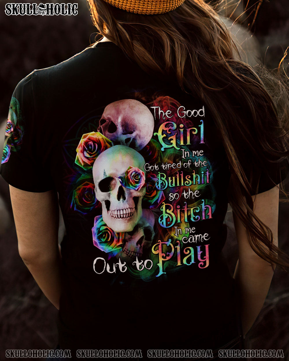 THE GOOD GIRL IN ME PINK ROSE SKULLS ALL OVER PRINT – TLTR2111222