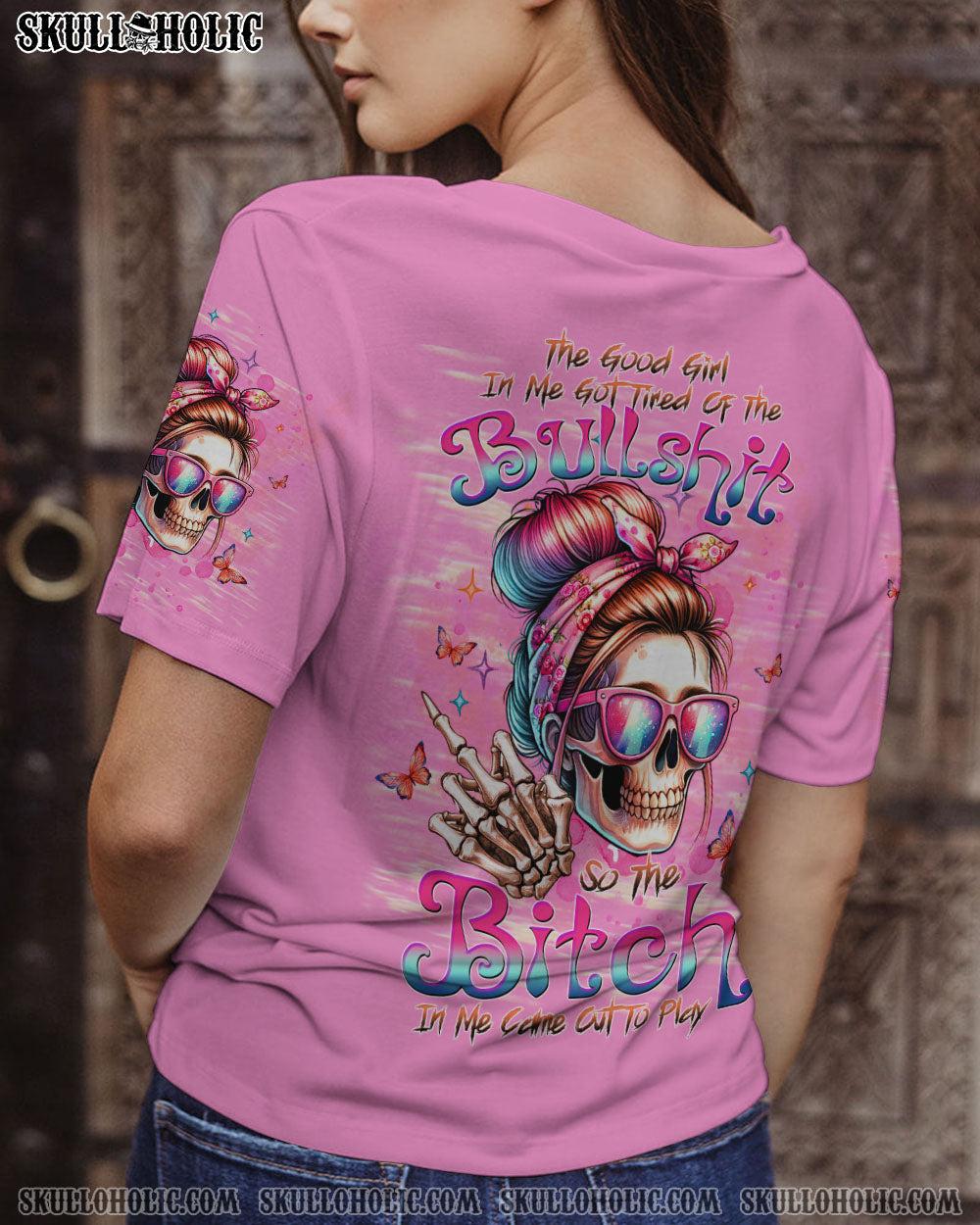 THE GOOD GIRL IN ME SKULL MESSY BUN ALL OVER PRINT – TLTW2606241