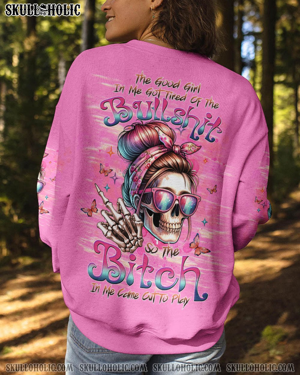 THE GOOD GIRL IN ME SKULL MESSY BUN ALL OVER PRINT – TLTW2606241