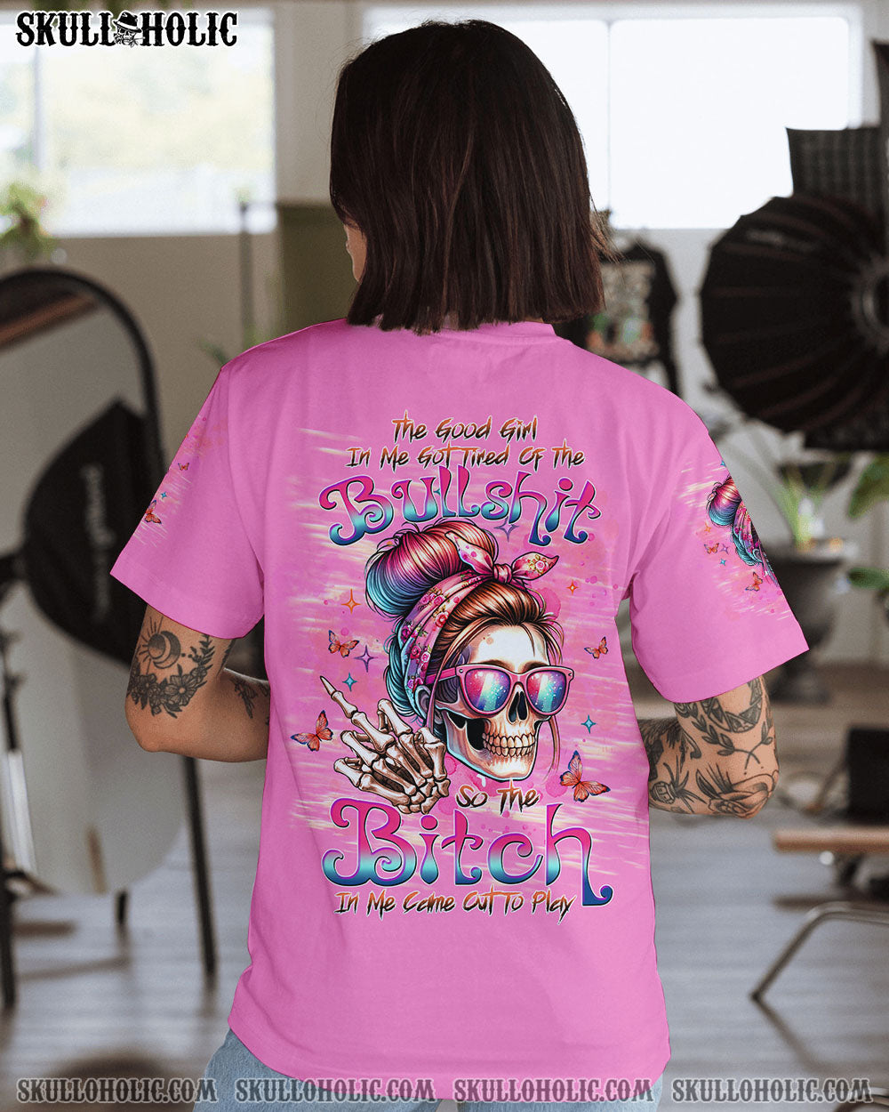 THE GOOD GIRL IN ME SKULL MESSY BUN ALL OVER PRINT – TLTW2606241