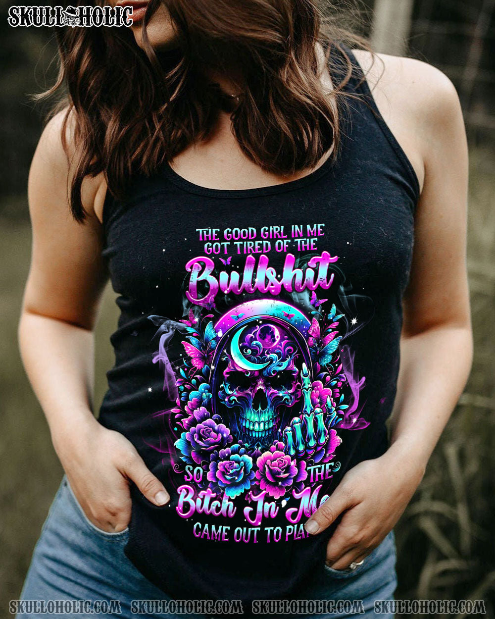 THE GOOD GIRL IN ME SKULLS FLOWER ALL OVER PRINT – TLNT2811231