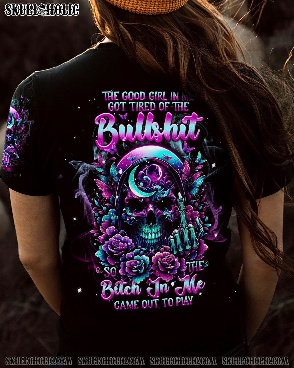 THE GOOD GIRL IN ME SKULLS FLOWER ALL OVER PRINT – TLNT2811231