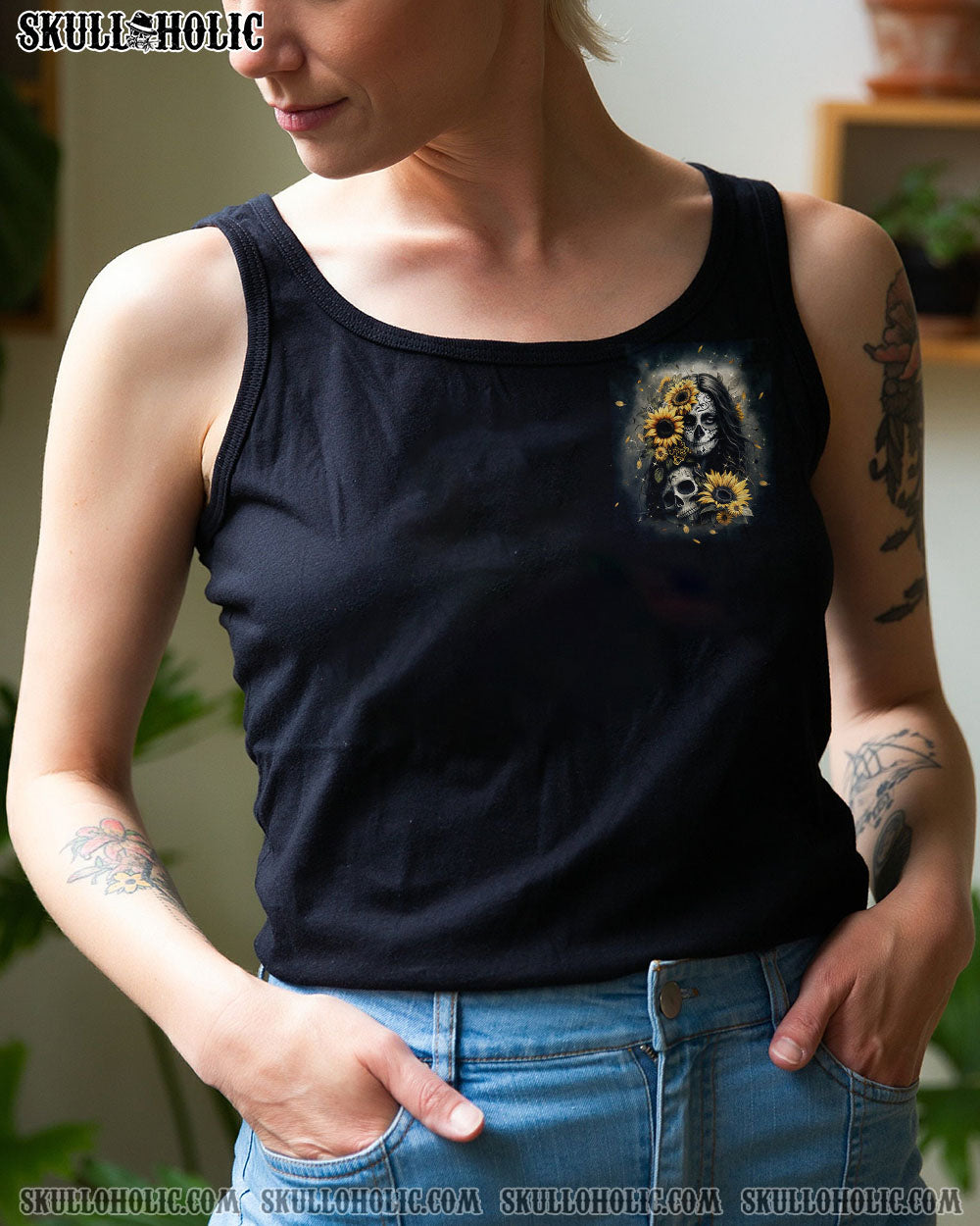 THE GOOD GIRL IN ME SUGAR SKULL SUNFLOWER ALL OVER PRINT – TLTW1402233